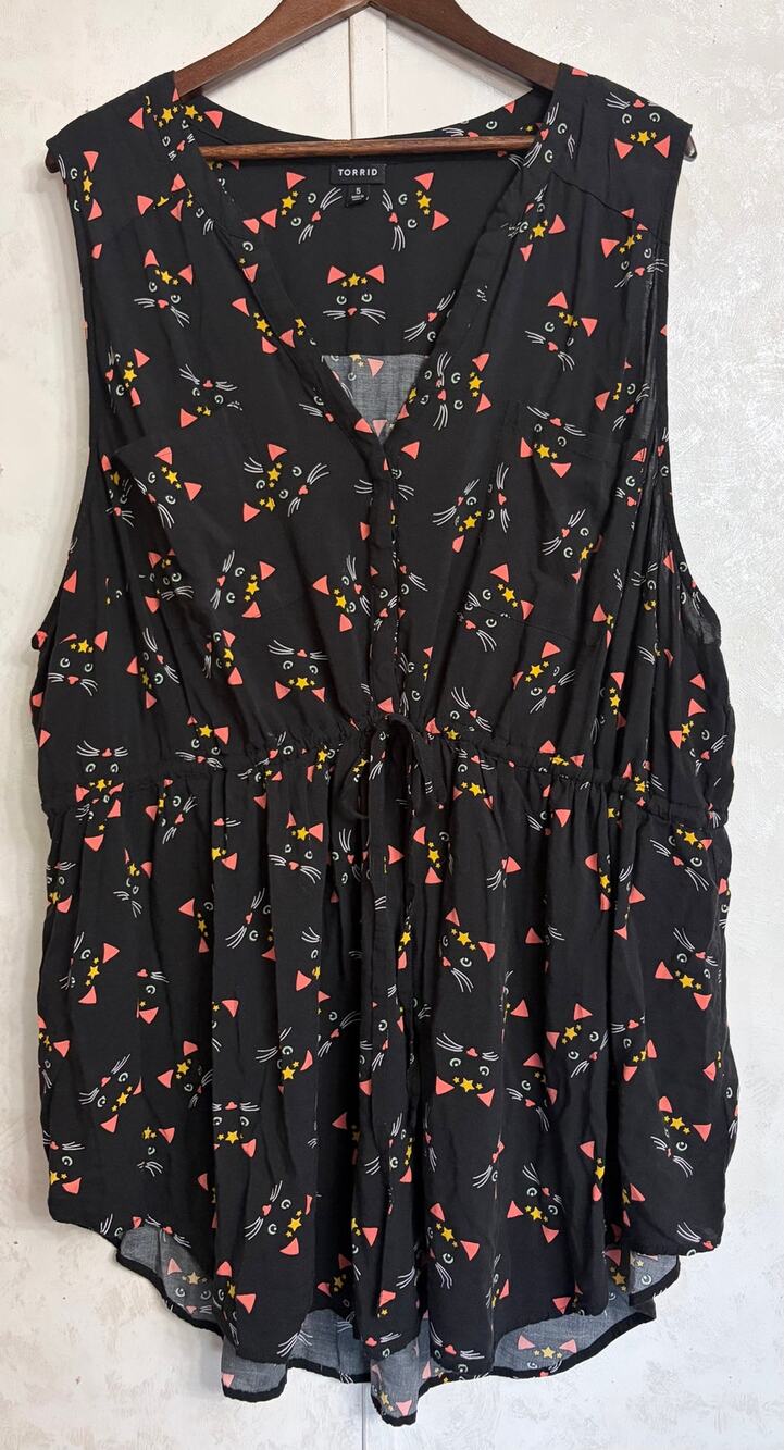 Torrid Cat Lady Core Cute Whimsical Witchy Quirky Babydoll Challis Tunic Top  5